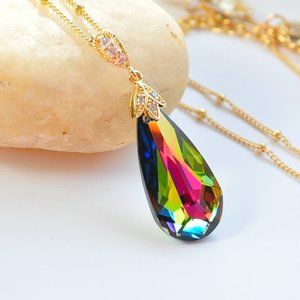 Swarovski Crystal Pendant Gold Necklace
